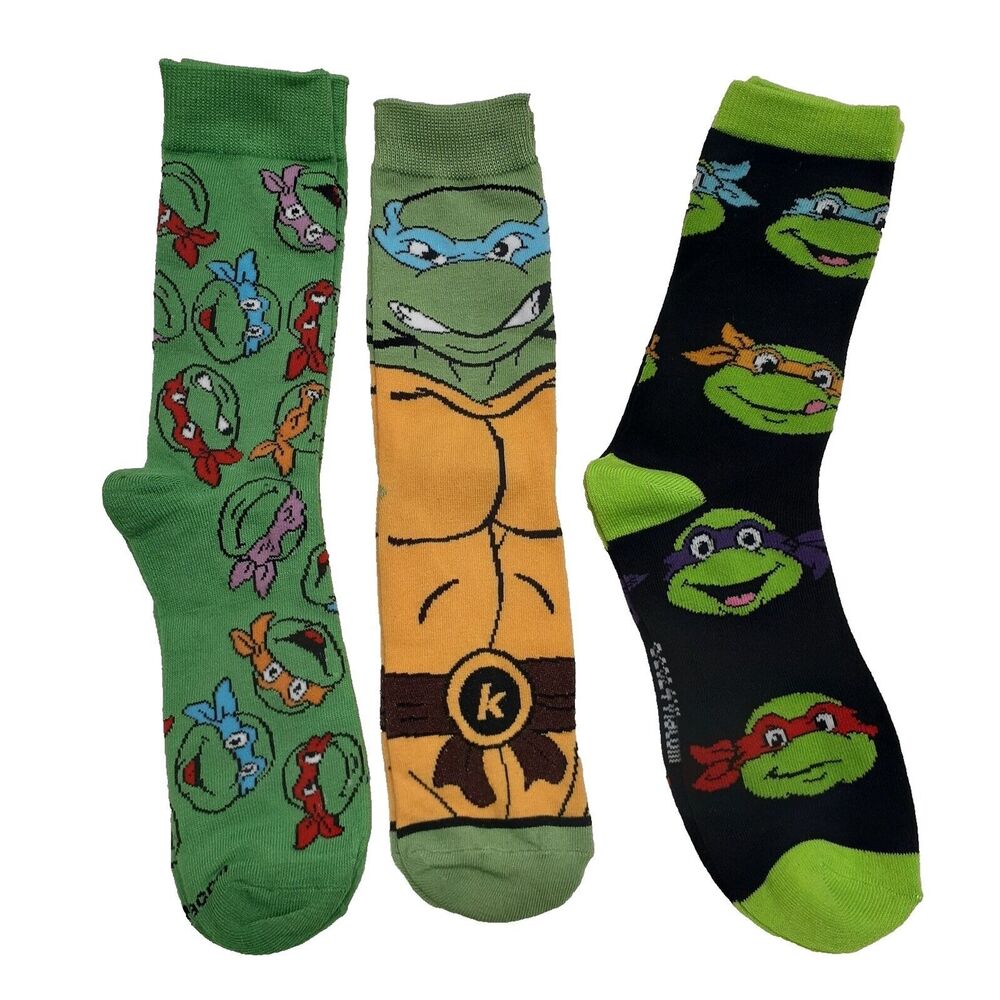 Teenage Mutant Ninja Turtles TMNT 3 pair Cartoon Novelty Mens Sz 6-12 Socks NWOT
